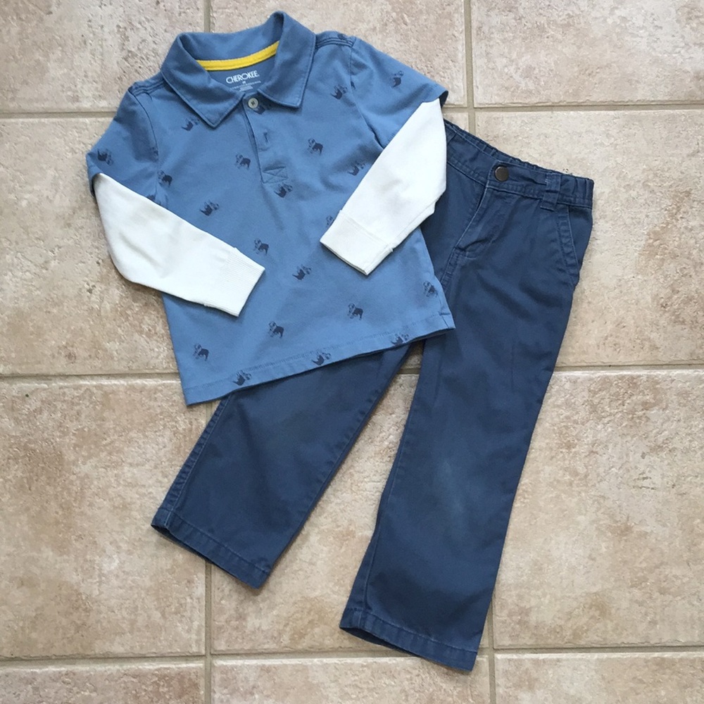 Cherokee Boys Bulldog Polo Shirt Twill Pants